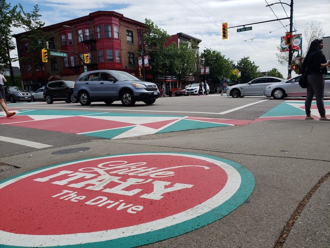 High-visibility continental crosswalk with TrafficPatterns thermoplastic at a Vancouver intersection